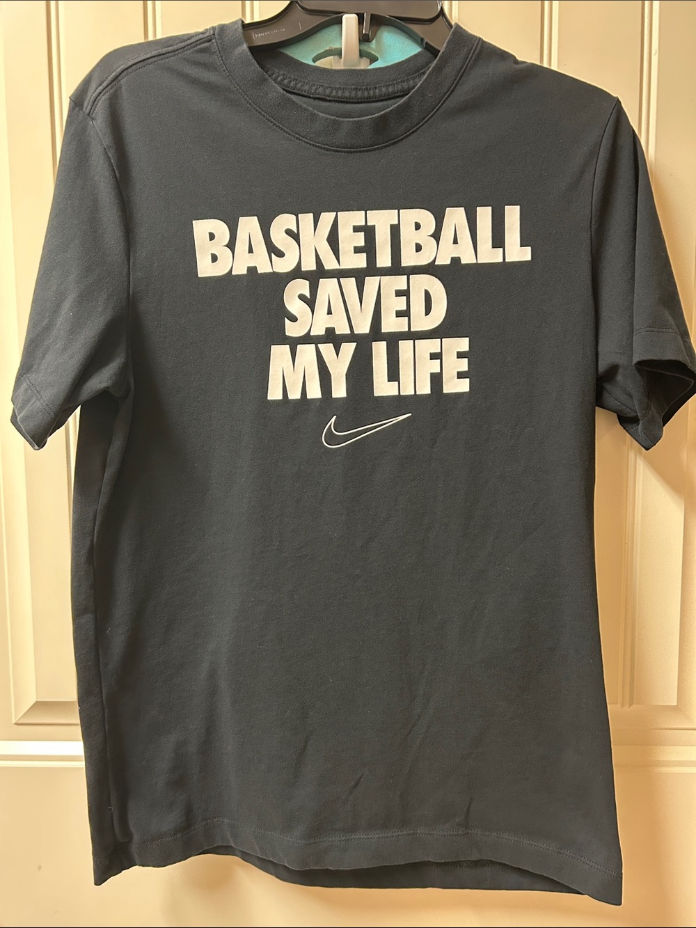 Nike Black Short Sleeve Tee with "Basketball Saved My Life" Front Print